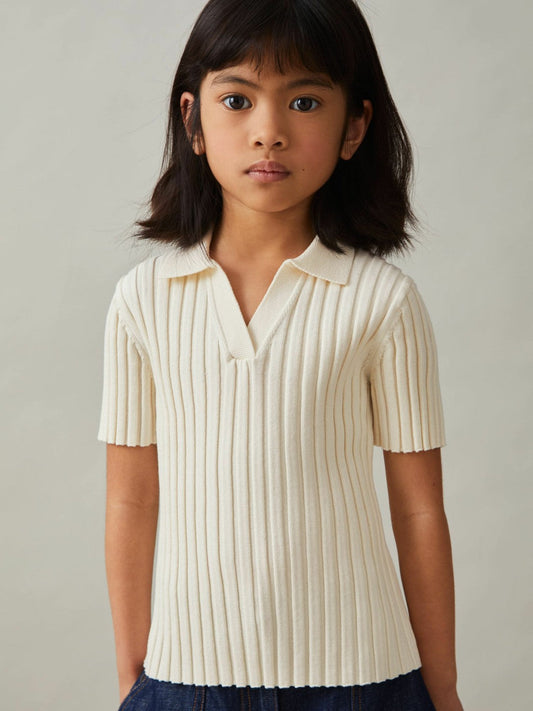 9-13 yrs Rib-Knit Polo Top Ivory | Children & Baby