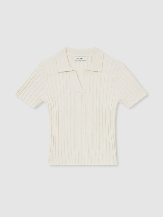 9-13 yrs Rib-Knit Polo Top Ivory | Children & Baby