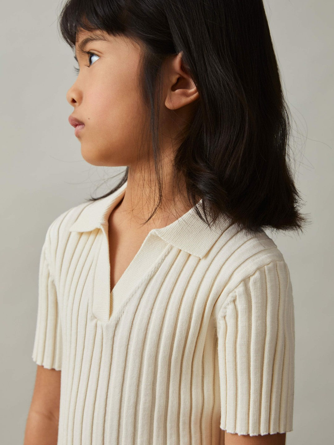 9-13 yrs Rib-Knit Polo Top Ivory | Children & Baby
