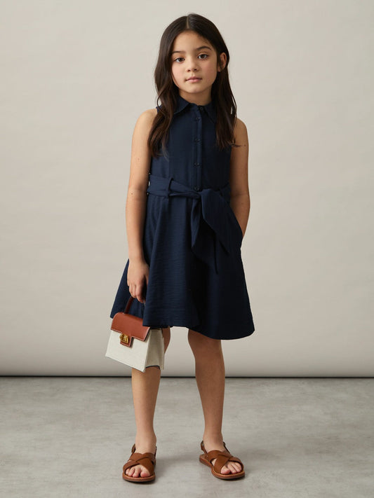 13-14 yrs Tie-Waist Collared Dress Blue | Children & Baby