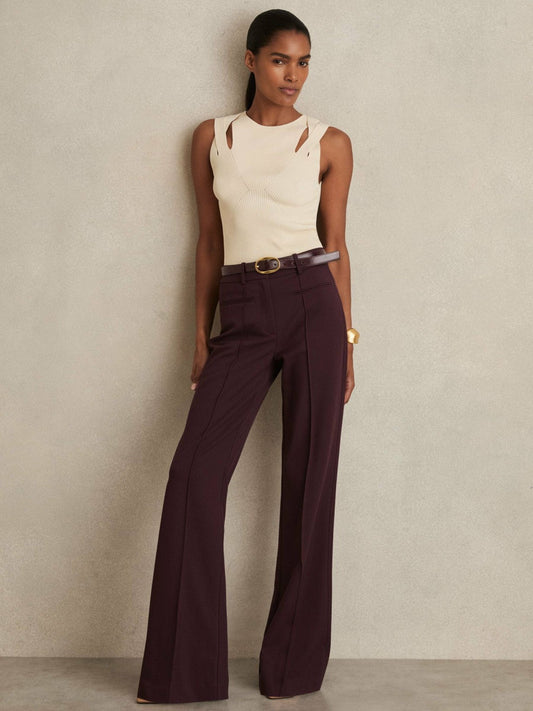 High Rise Flared Trousers Burgundy | Women
