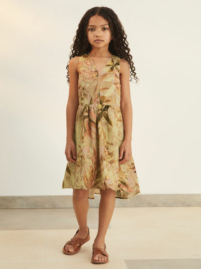 13-14 yrs  | NYBG Floral-Print Midi Dress Khaki | Children & Baby