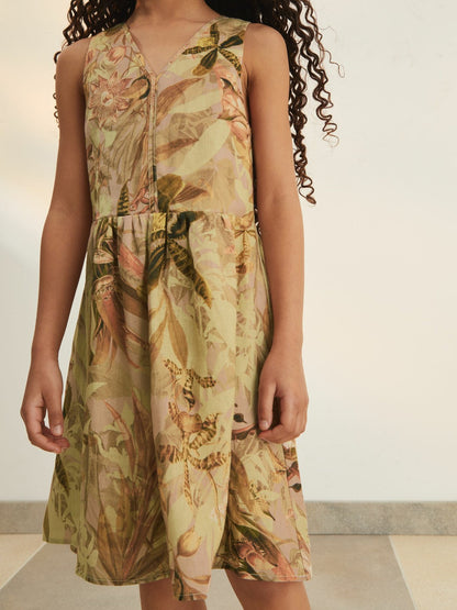 13-14 yrs  | NYBG Floral-Print Midi Dress Khaki | Children & Baby