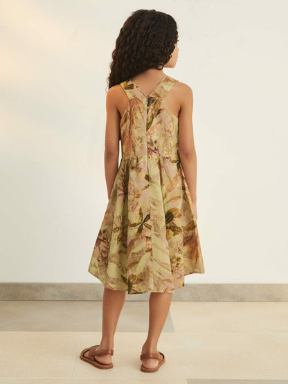 13-14 yrs  | NYBG Floral-Print Midi Dress Khaki | Children & Baby