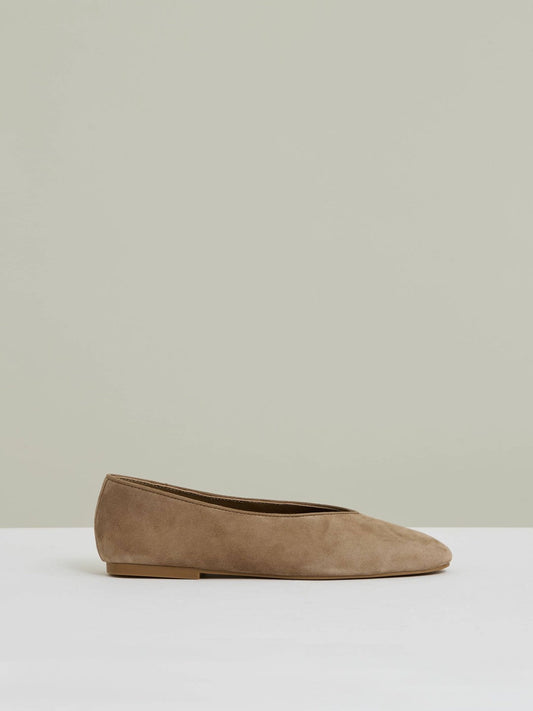 Leather Rounded-Point Toe Ballet Flats Taupe | Women