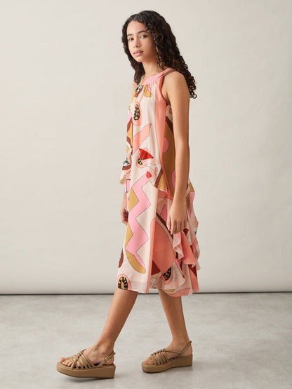 9-13 yrs Printed Ruffle-Trim Dress Pink | Children & Baby