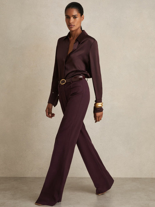Petite High Rise Flared Trousers Burgundy | Women
