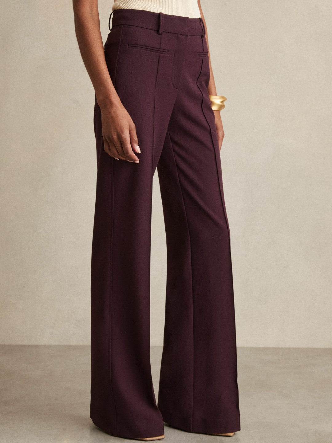 Petite High Rise Flared Trousers Burgundy | Women
