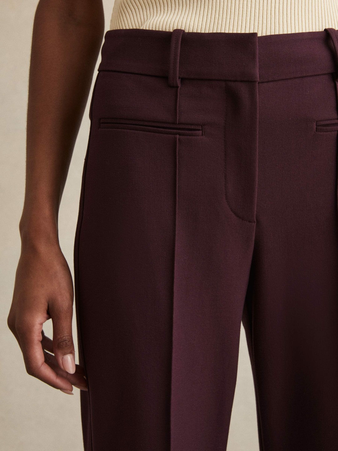 Petite High Rise Flared Trousers Burgundy | Women