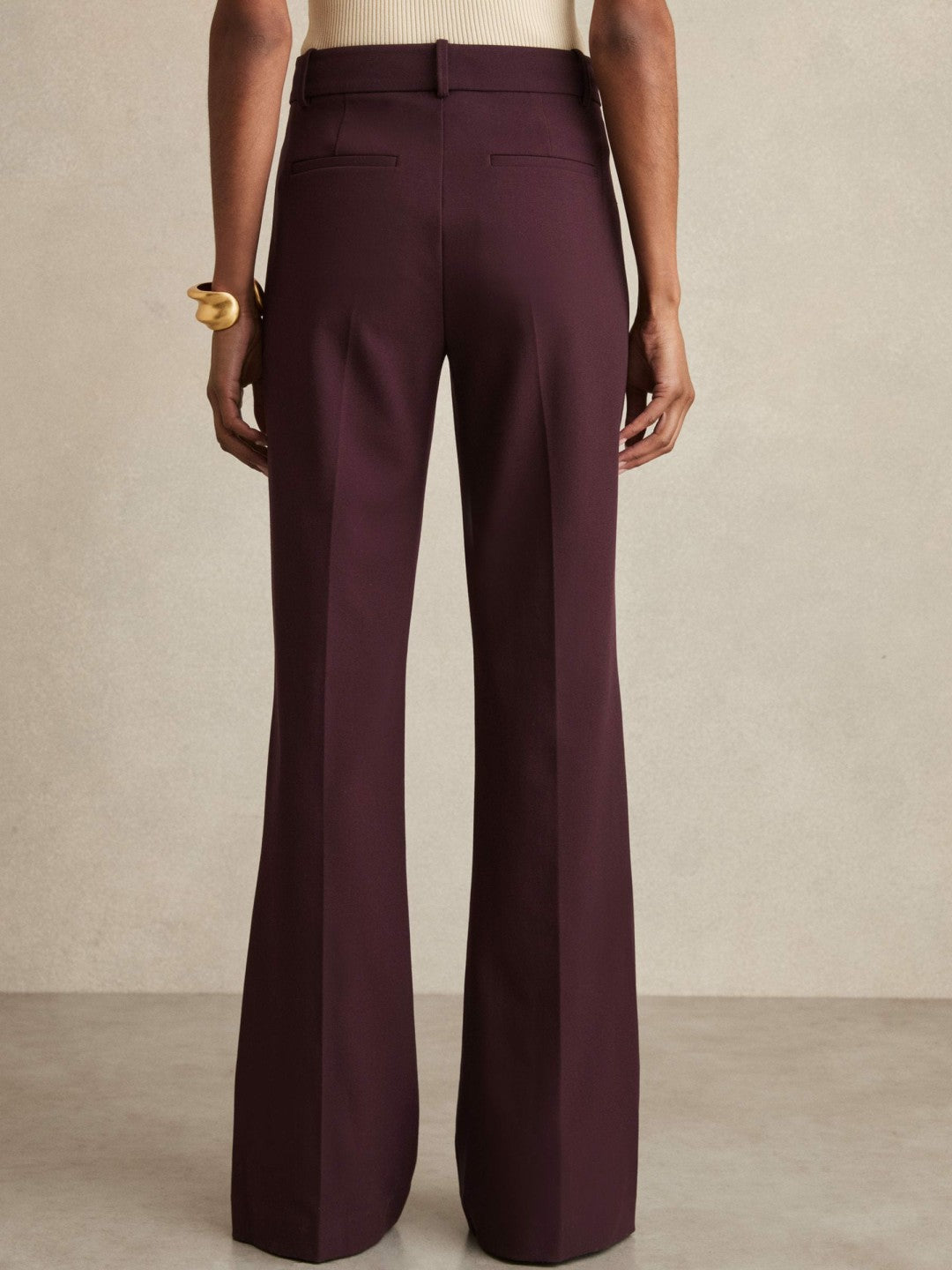 Petite High Rise Flared Trousers Burgundy | Women