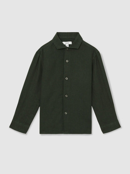 3-9 yrs Linen Cutaway Collar Shirt Dark Green | Children & Baby