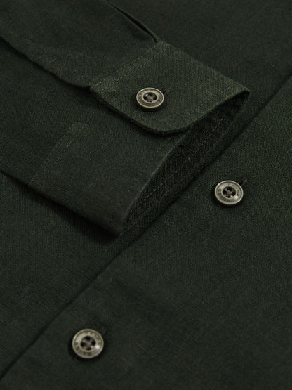 3-9 yrs Linen Cutaway Collar Shirt Dark Green | Children & Baby