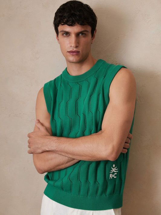Ché Pointelle Crew-Neck Vest Bright Green | Men