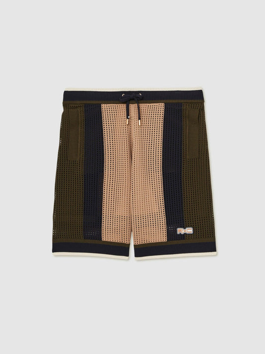 | Ché Crochet Colour-Block Shorts Camel/Green | Men
