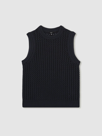 Cotton-Blend Crochet Vest Navy | Men