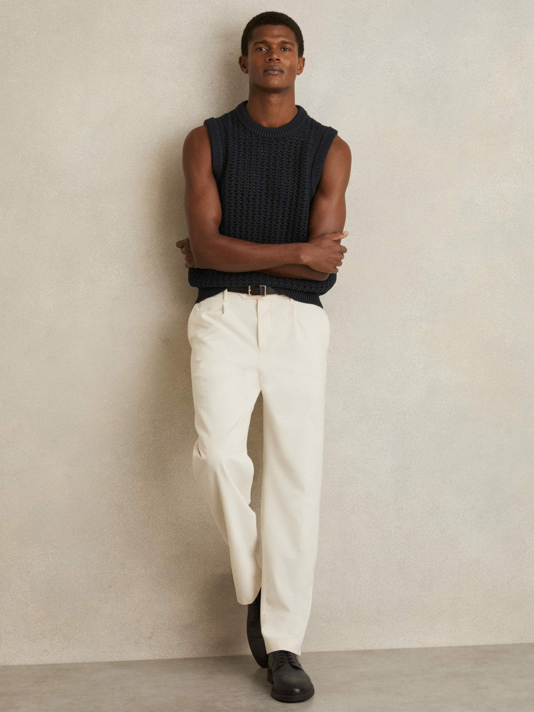 Cotton-Blend Crochet Vest Navy | Men