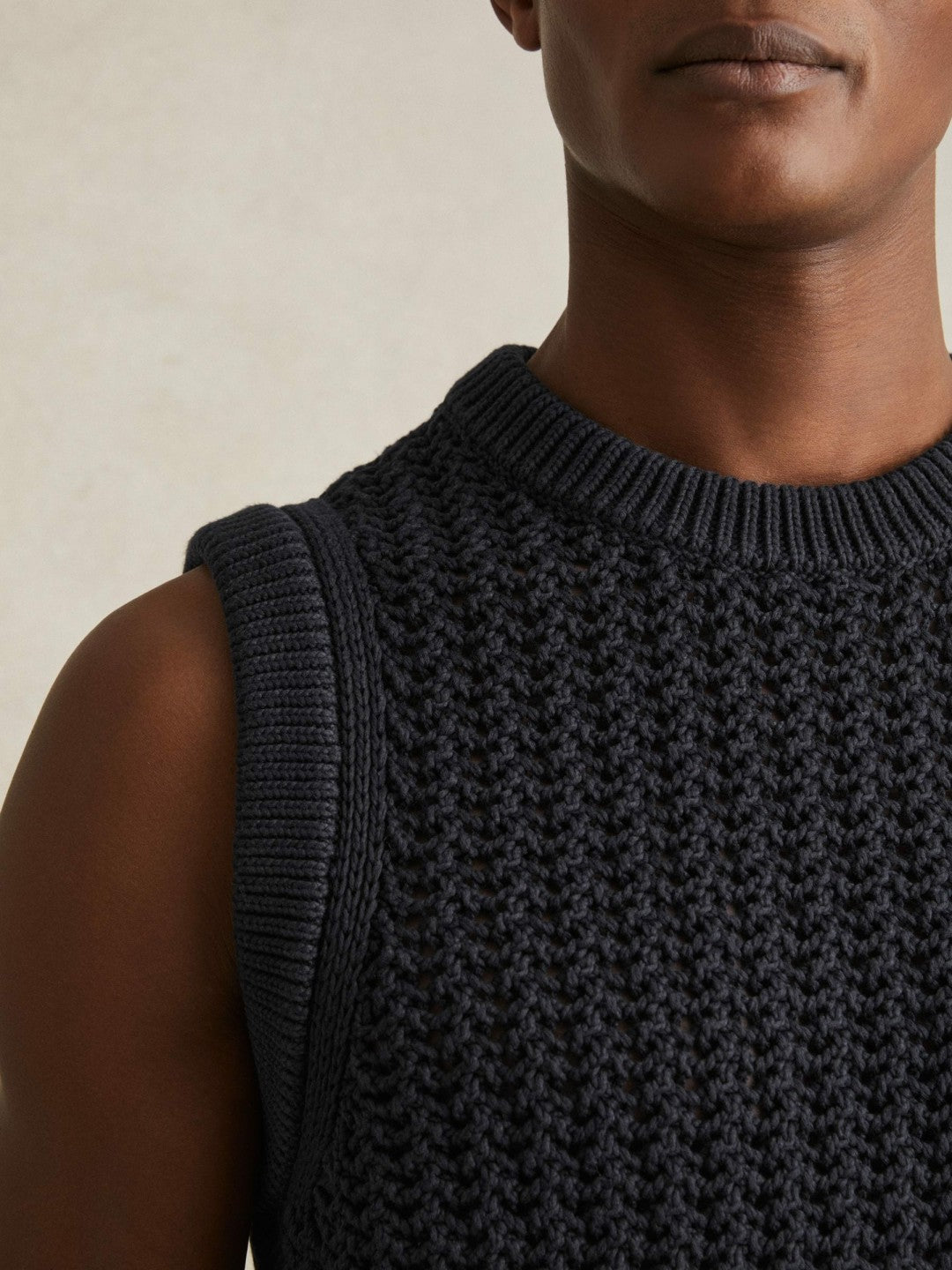 Cotton-Blend Crochet Vest Navy | Men