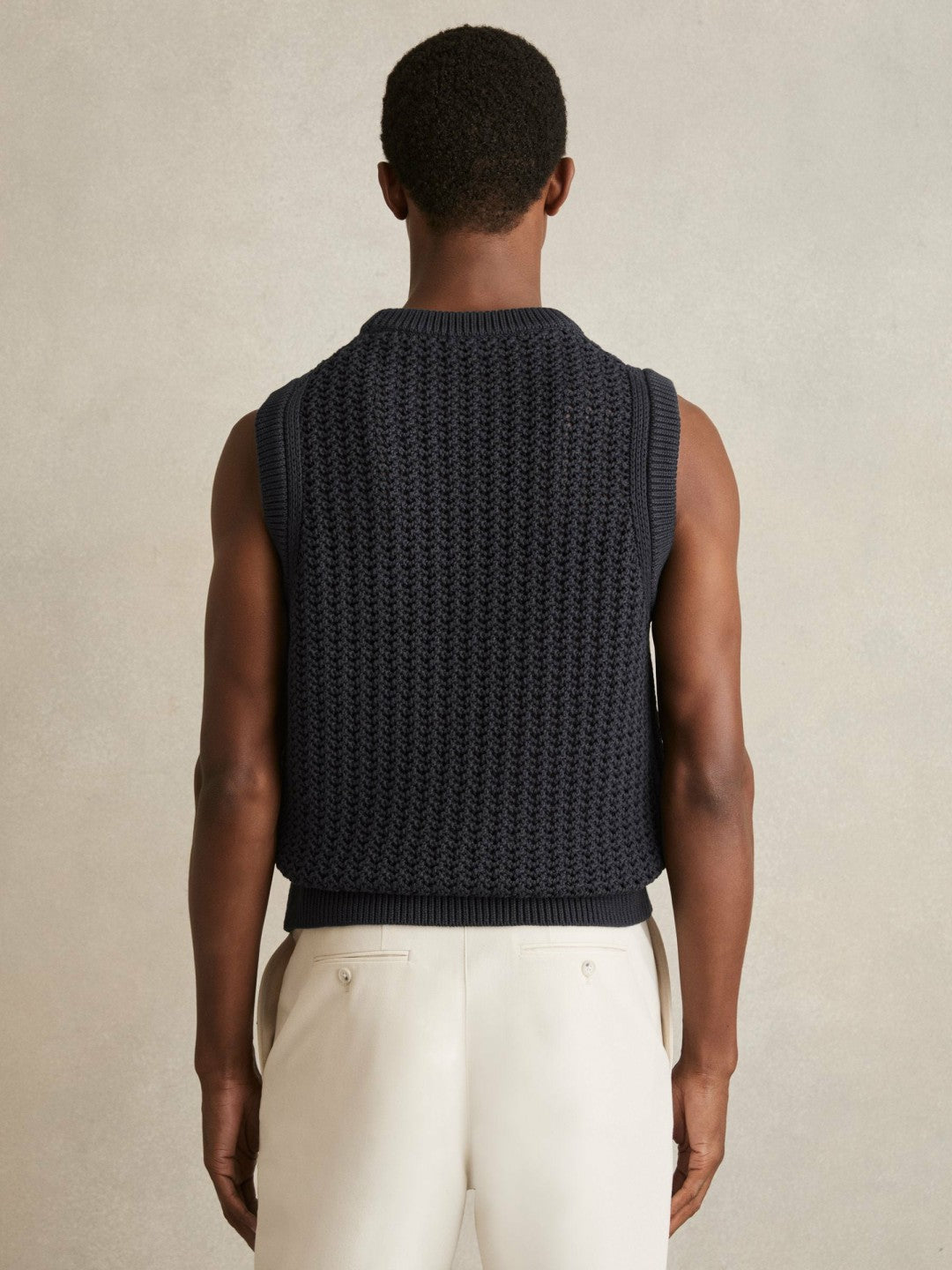 Cotton-Blend Crochet Vest Navy | Men
