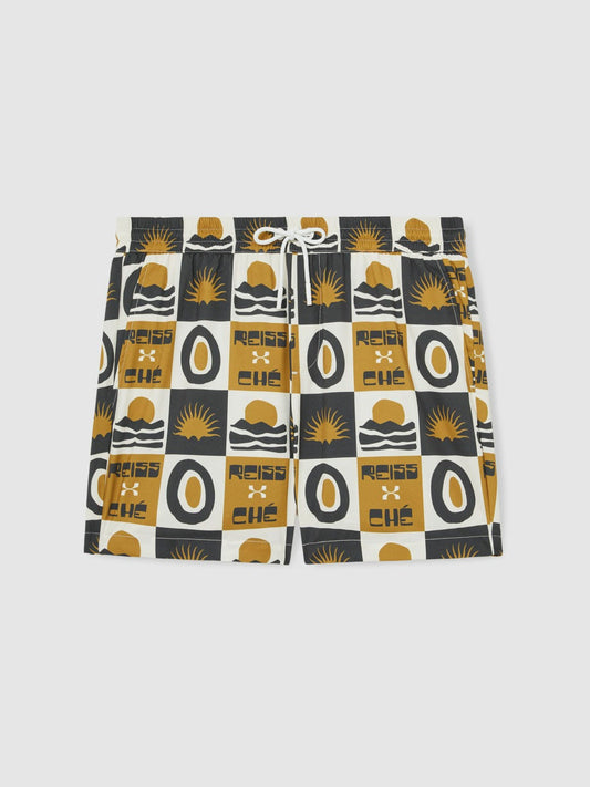 | Ché Sunset-Print Swim Shorts Olive Green | Men