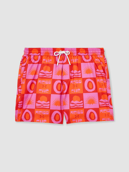 | Ché Sunset-Print Swim Shorts Orange/Pink | Men