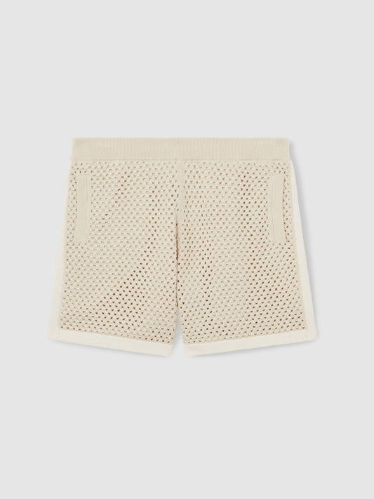 Cotton-Blend Crochet Shorts Taupe/Off White | Men