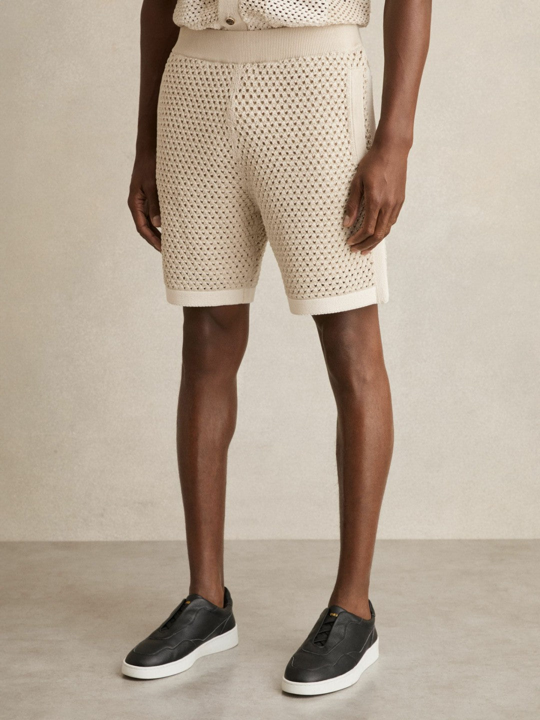 Cotton-Blend Crochet Shorts Taupe/Off White | Men