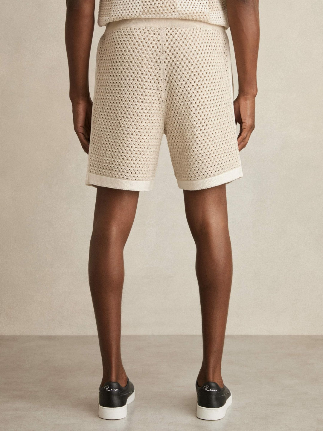 Cotton-Blend Crochet Shorts Taupe/Off White | Men