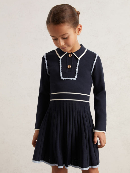 3-9 yrs Piped Knitted Skater Dress Navy | Children & Baby