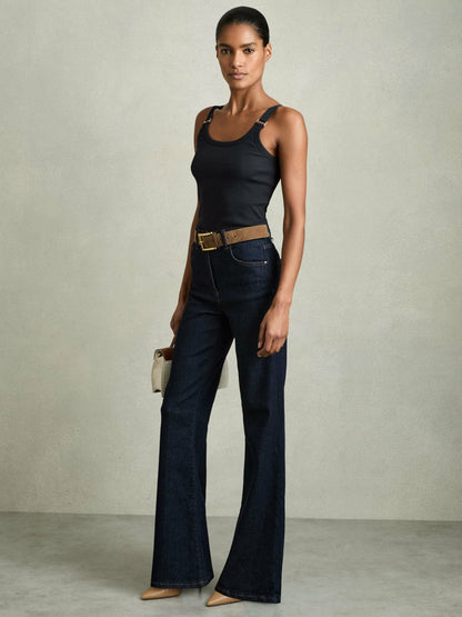 Stretch-Cotton D-Ring Strap Vest Navy | Women