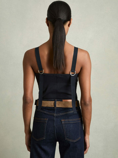 Stretch-Cotton D-Ring Strap Vest Navy | Women