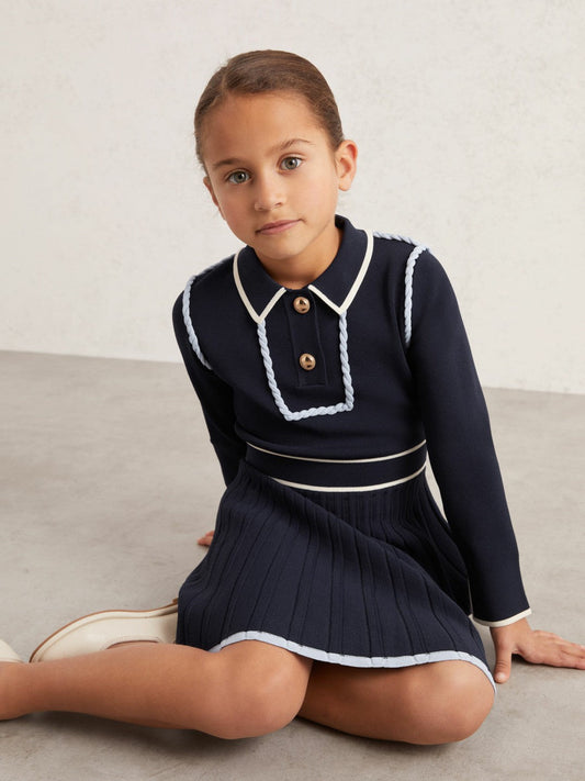 9-13 yrs Piped Knitted Skater Dress Navy | Children & Baby