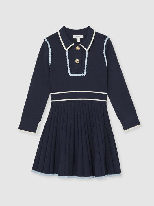9-13 yrs Piped Knitted Skater Dress Navy | Children & Baby