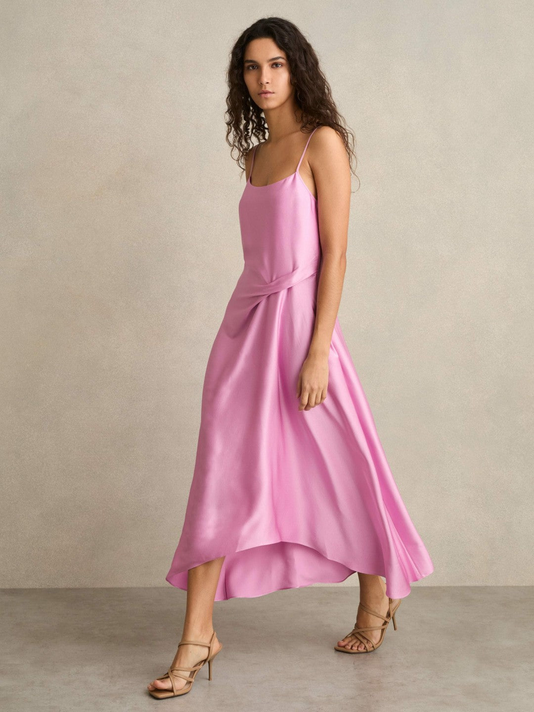Satin Drape-Detail Slip Dress Pink | Women