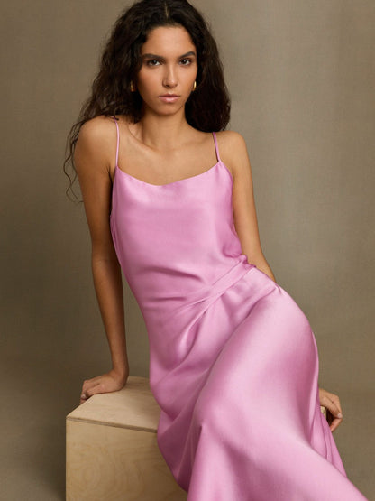 Satin Drape-Detail Slip Dress Pink | Women