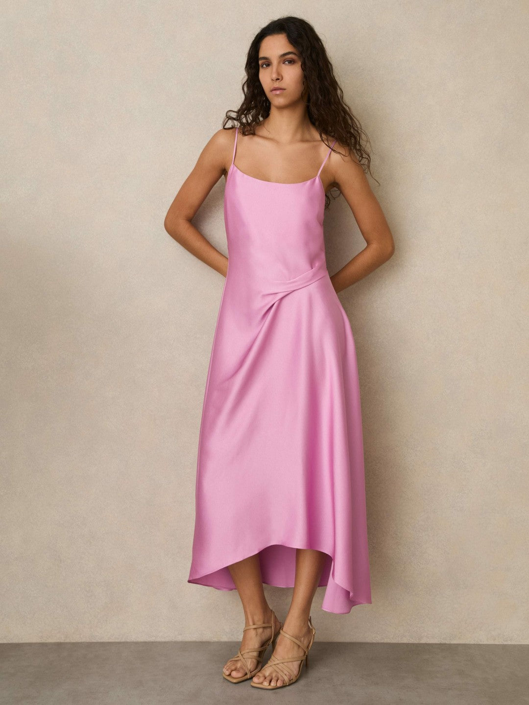Satin Drape-Detail Slip Dress Pink | Women