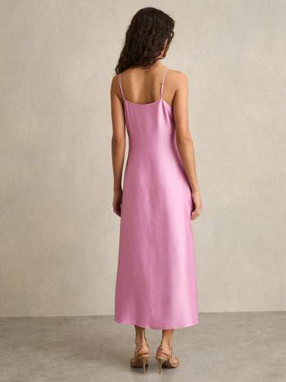 Satin Drape-Detail Slip Dress Pink | Women