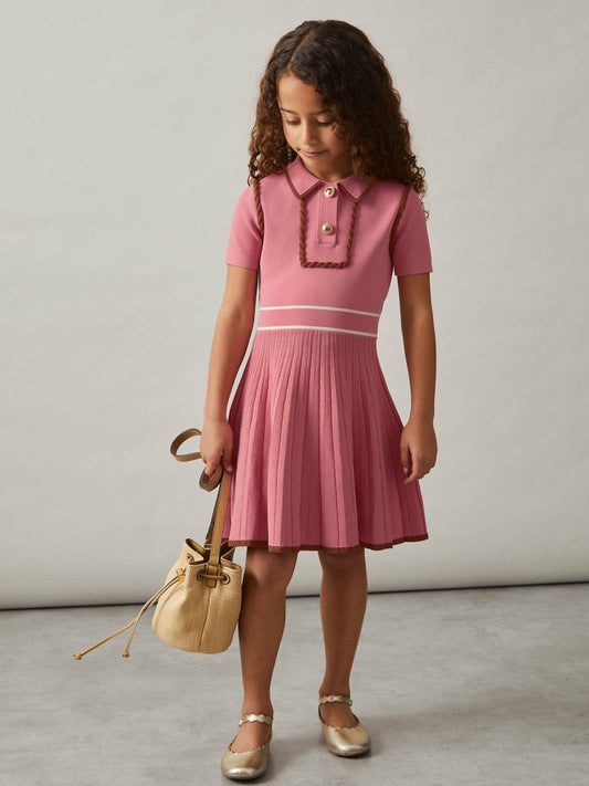 9-13 yrs Twist-Piped Knitted Dress Pink | Children & Baby