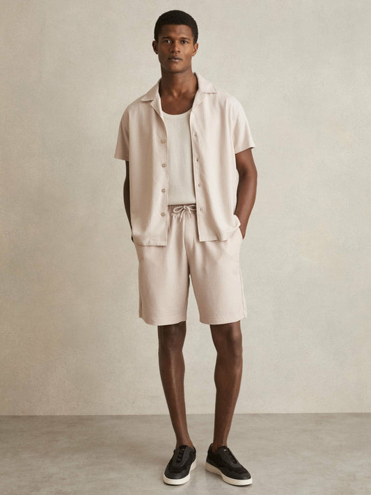 Textured-Knit Cuban-Collar Shirt Champagne | Men