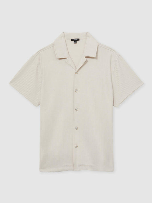 Textured-Knit Cuban-Collar Shirt Champagne | Men