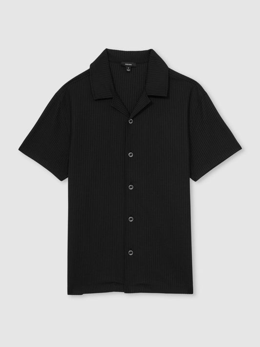 Textured-Knit Cuban-Collar Shirt Black | Men
