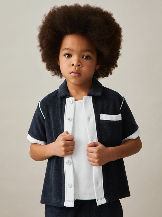 9-13 yrs Velour Colour-Block Shirt Blue Multi | Children & Baby