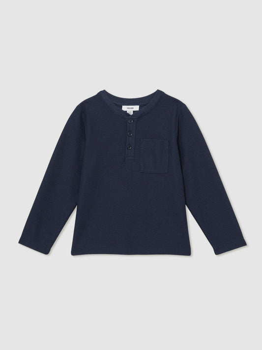 3-9 yrs Cotton-Blend Waffle Henley T-Shirt Navy | Children & Baby