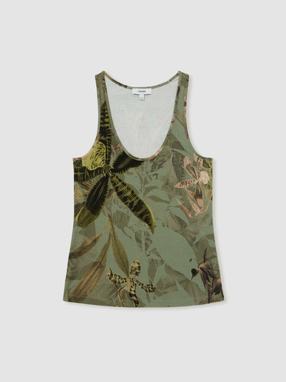| NYBG Floral Scoop-Neck Vest Khaki | Women