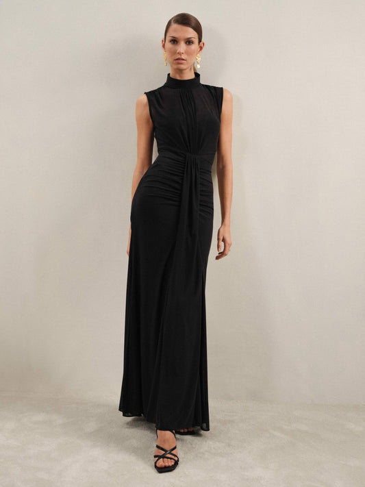 Sheer Ruched Maxi Dress Black | Women
