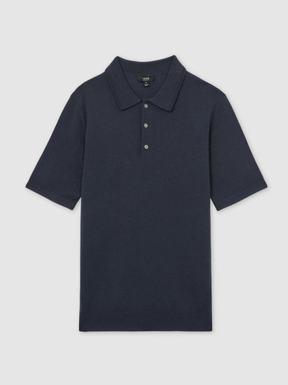 Merino Wool Short-Sleeve Polo Shirt Midnight Navy | Men