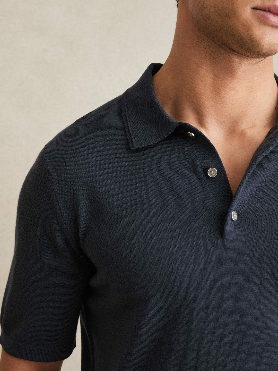 Merino Wool Short-Sleeve Polo Shirt Midnight Navy | Men