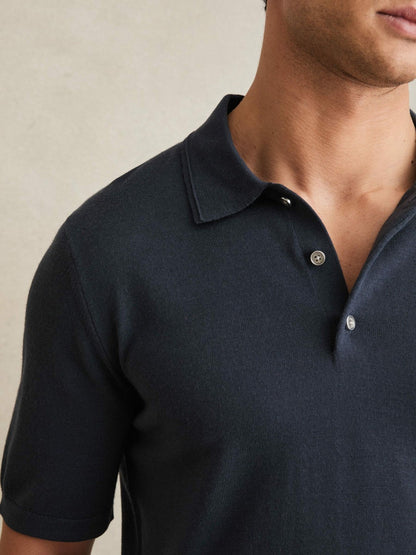 Merino Wool Short-Sleeve Polo Shirt Midnight Navy | Men
