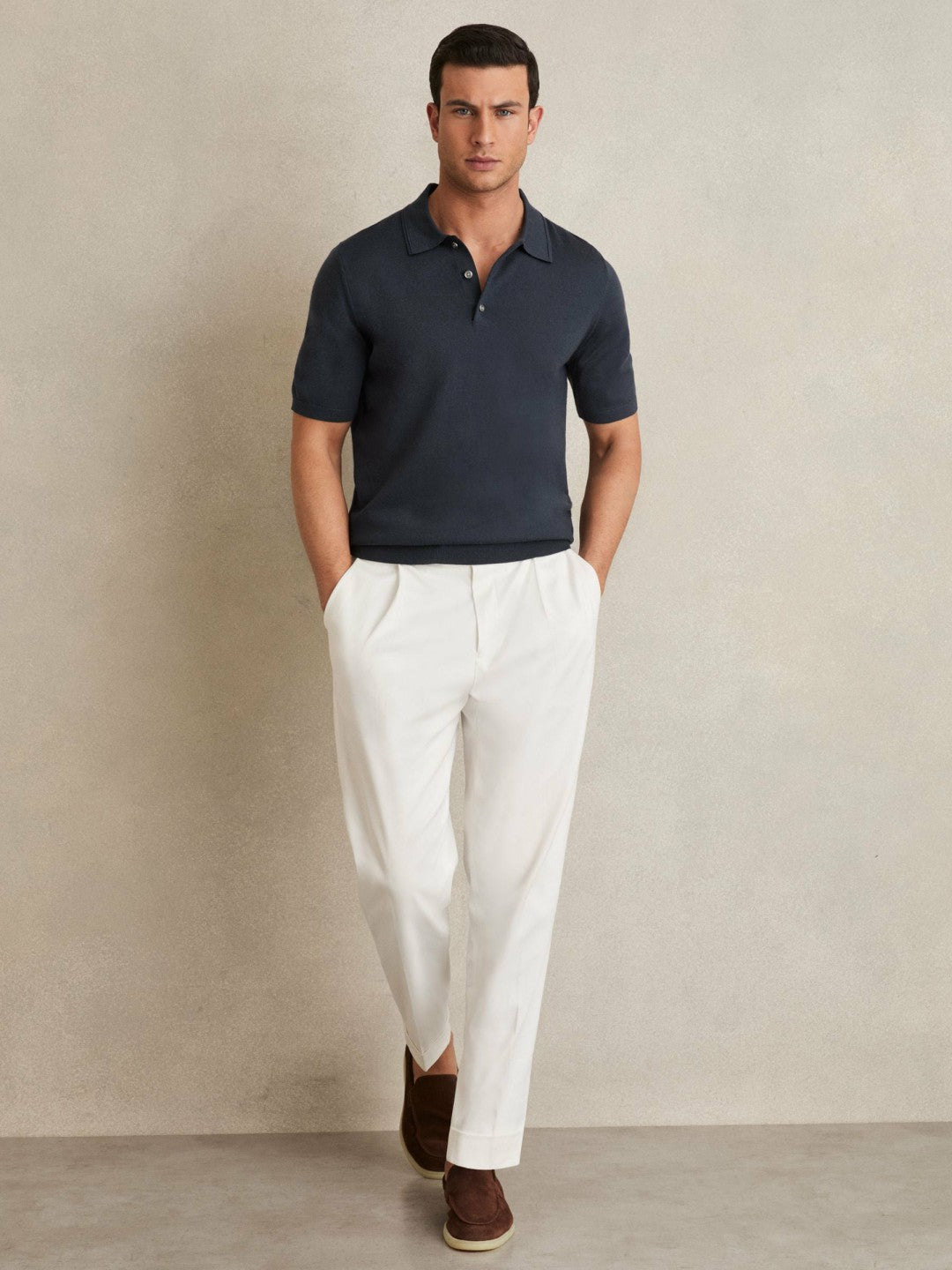 Merino Wool Short-Sleeve Polo Shirt Midnight Navy | Men