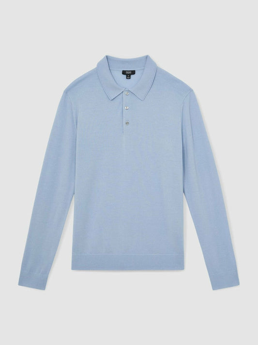 Merino Wool Long-Sleeve Polo Shirt Soft Blue | Men