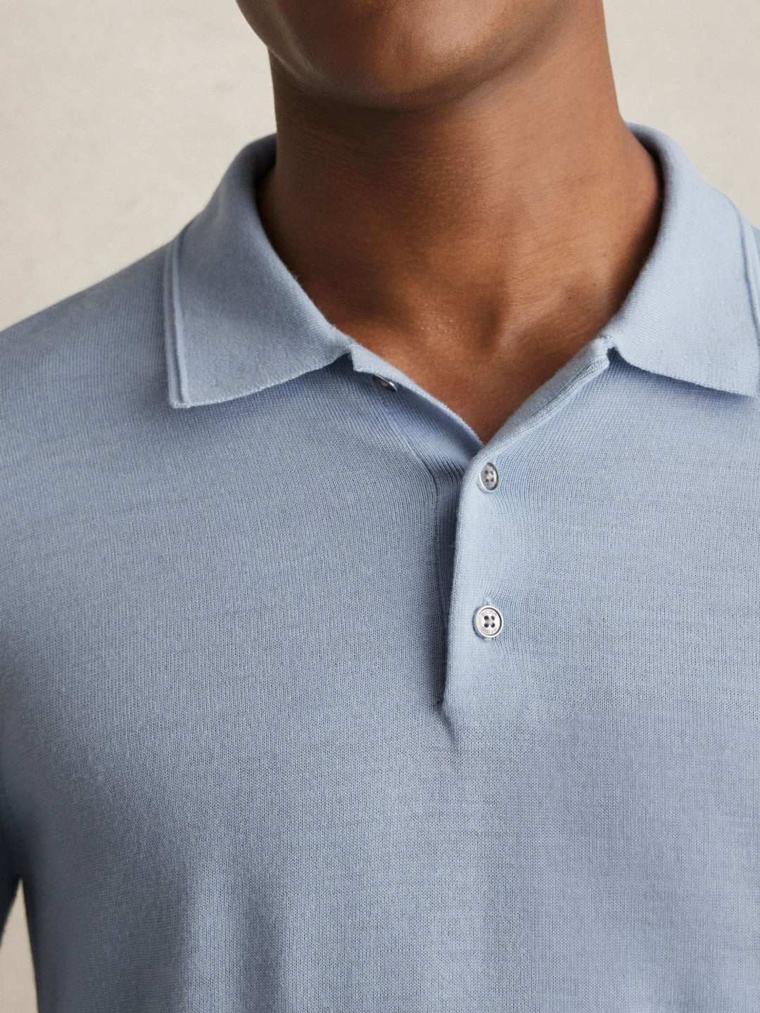 Merino Wool Long-Sleeve Polo Shirt Soft Blue | Men